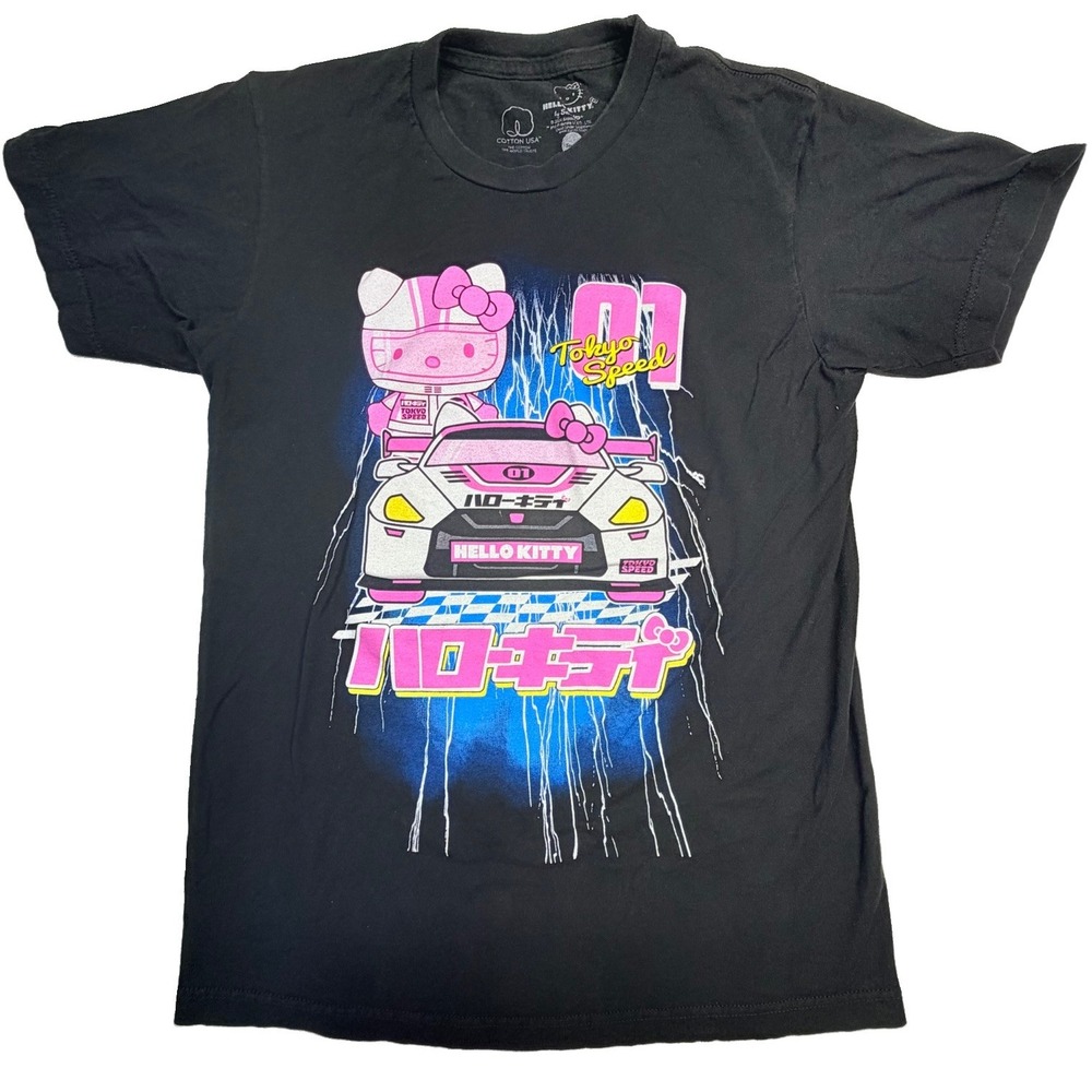 Hello Kitty Tokyo Speed Racing Graphic T-Shirt Black Women's Small Sanrio